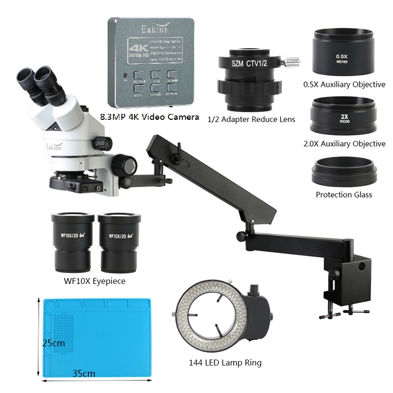 Trinocular Stereo Microscope 7X-45X - Simul odak yakınlaştırma 3.5X-90X eklemli kol