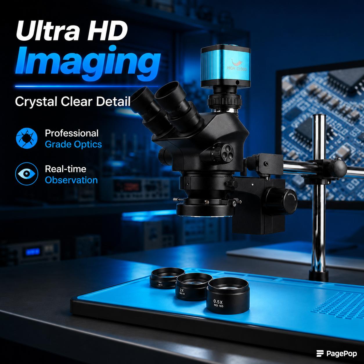 Simul-Focal Industrial Microscope 4K Hdmi - Endüstriyel Laboratuvar Simul Odaklı Ayarlanabilir Stereo