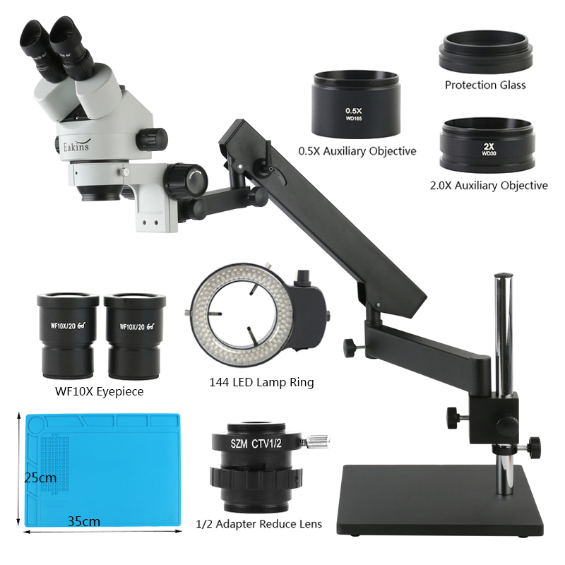 Trinocular Stereo Microscope 7X-45X - Eklemli Kol Masaüstü Taban Standı 3.5X-90X