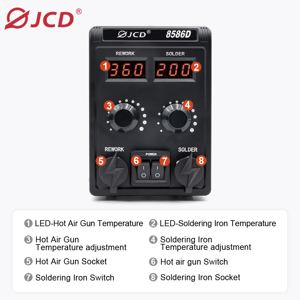JCD 750 W 8586D Lehimleme İsta - 2 In 1 Soldering Rework Station 750W incelemesi ve fiyatı